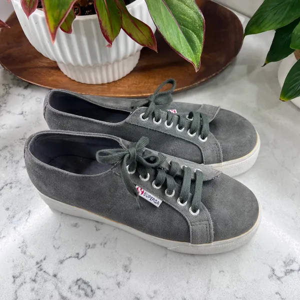 Superga 2790 Suede Platform Sneakers Grey Low Top Chunky Sole Shoes Womens - Image 2