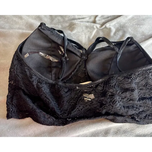 Bozzolo Black Lace Padded Bralette Longline Strappy Caged Back Small - Image 3