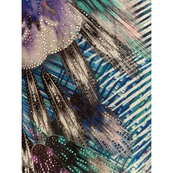 Chicos Purple Blue Abstract Floral Feather Rhinestone Top Size 1‎ Medium - Image 2