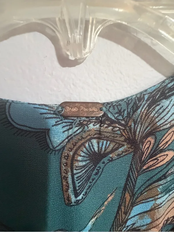Free People Teal Floral Tiered Tunic- Small - Image 4