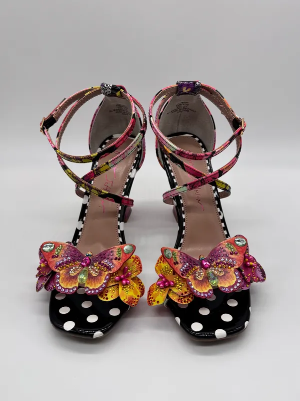 Betsey Johnson Camile Sandals 3D Butterfly Floral Ankle Strap Polka Dot Heel 5.5 - Image 4
