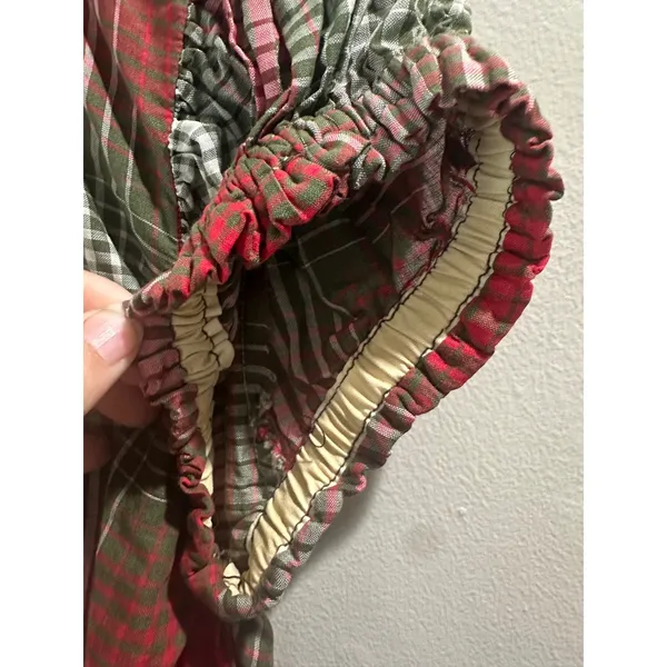 Vintage 50's Marcy Allen Original Red Green Plaid Puff Sleeve Button Dress - Image 7