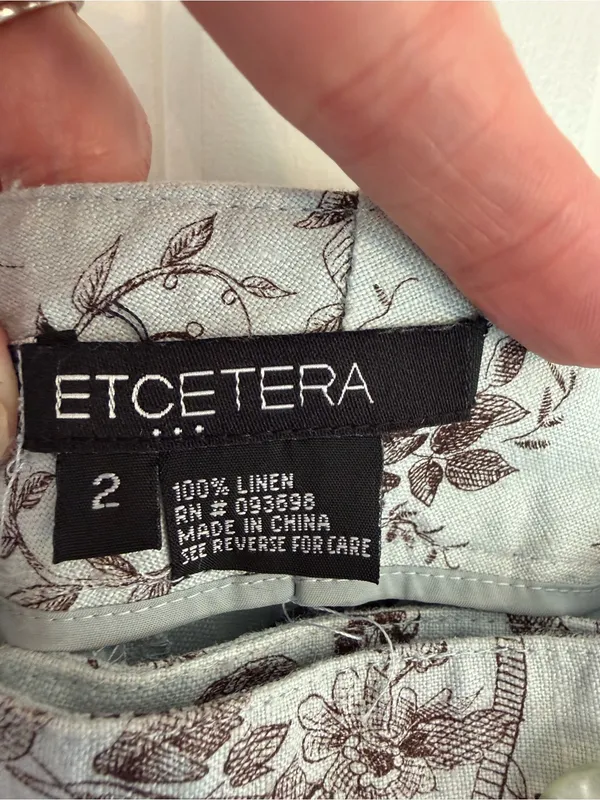 Etcetera Size 2 Blue Brown Toile Bird Floral 100% Linen Straight y2k Pants - Image 4