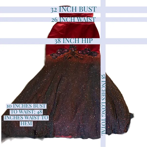 Belsoie Red & Black Strapless Mermaid Style Satin Beaded Gown (6) - Image 14
