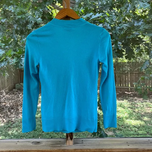 Tory Burch Women's Simone Cardigan Turquoise Logo Button Size M - Image 2