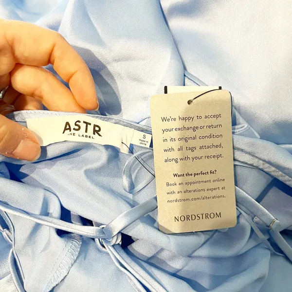 ASTR Midi Satin Gaia Slip Dress in Sky Blue Small - Image 4
