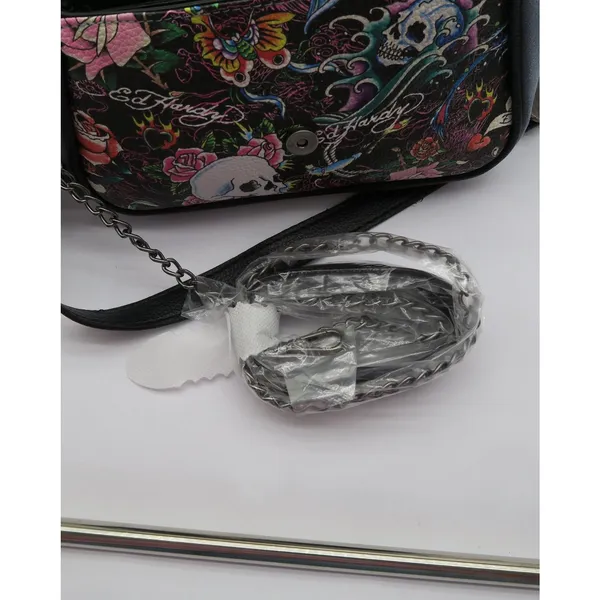 Ed Hardy Blue Suede Skull Floral Tattoo Crossbody Bag NEW - Image 3