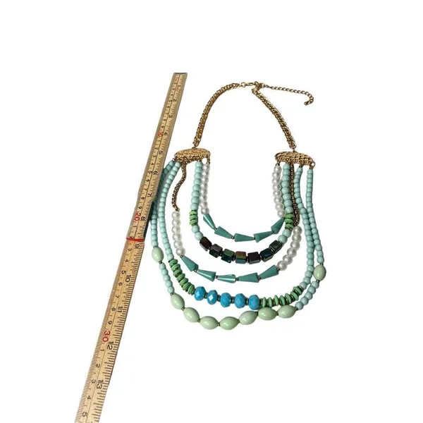 Turquose and faux pearl 5 layer statement necklace - Image 6