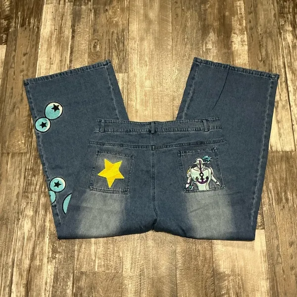 Stylish Blue Embroidered Women's Jeans Size Large - Image 4