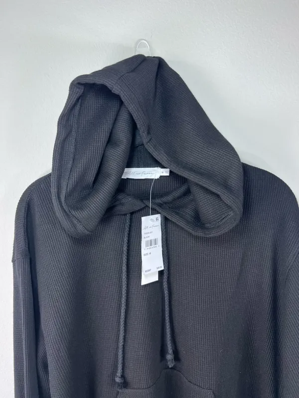 All In Favor Waffle Knit Hoodie Shirt Black Kangaroo Pocket Thermal Basic NEW M - Image 5