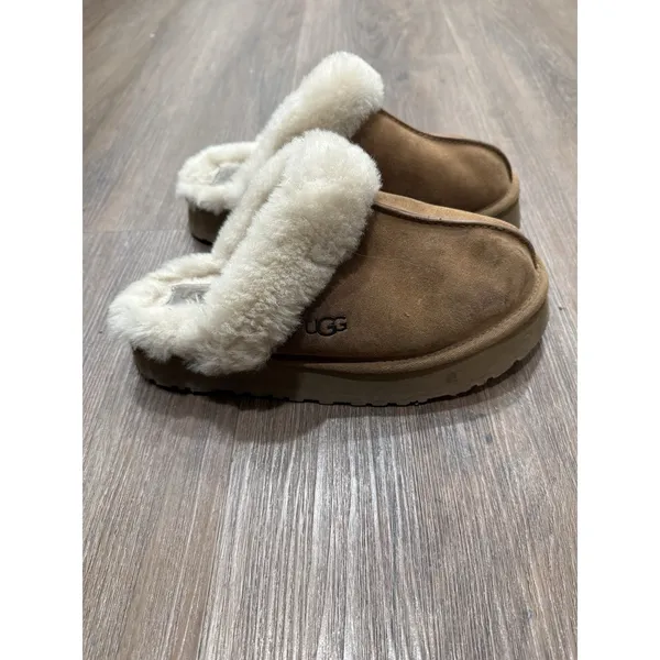 UGG Disquette Women's Chestnut Suede Shearling Slippers Size‎ 9 - Image 3