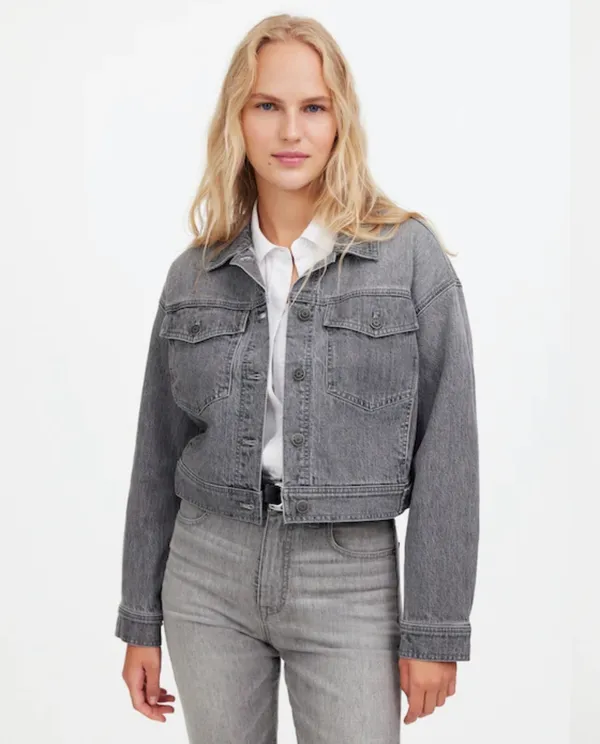 Madewell Denim Clean Crop Oversized Jeans Jacket Gray - NWT - Image 3