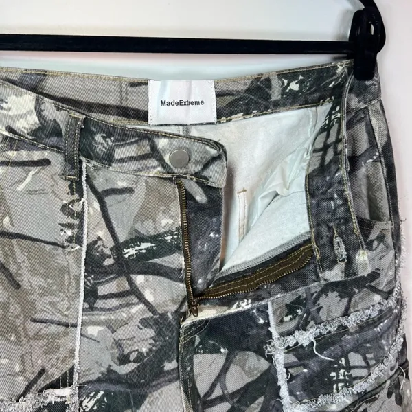 Made Extreme Jungle Camo Cargo Jeans Gray Green Loose Straight Streetwear 33x30" - Image 9