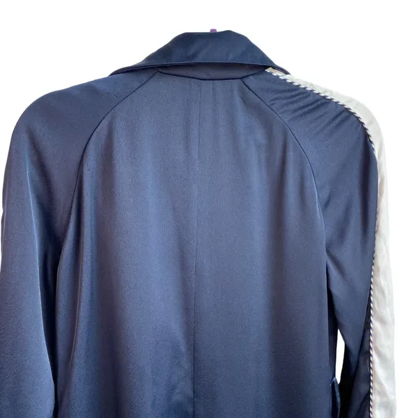 Belle Vere Navy Blue Belted Trench Coat Jacket Unique‎ Sleeves Satin Feel Sz S - Image 12