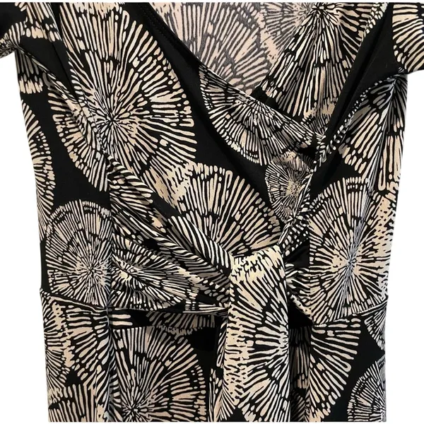 John‎ Paul Richard Faux Wrap Dress Black Cream Abstract Starburst Womens Large - Image 4