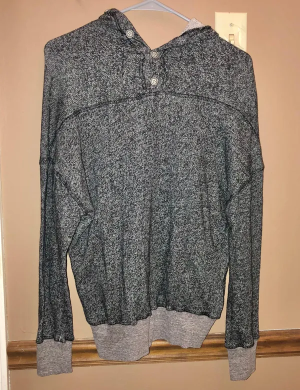 BKE Gimmicks X Double V Neck Marled Heather Button Sweatshirt Grey Black XS - Image 4