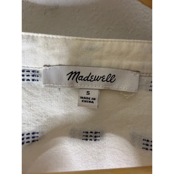 Madewell ainslee print cotton v neck top‎ cream blue size small - Image 3