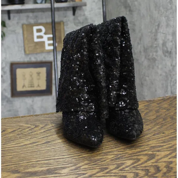 NWT a new day Womens Abba Sequin Foldover Tall Boots 91636693 Black 6M - Image 7