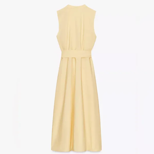 Nwt Zara Belted Poplin Midi Dress Butter Yellow Size S - Image 6