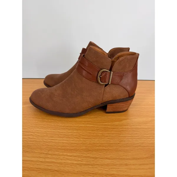 B.O.C by Born boots women's 7 ankle side zip western buckle vegan leather brown - Image 3