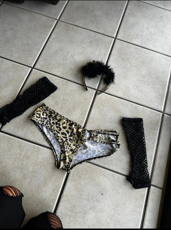 Leopard print bikini bottoms with fishnet accessories Multiple - Image 2