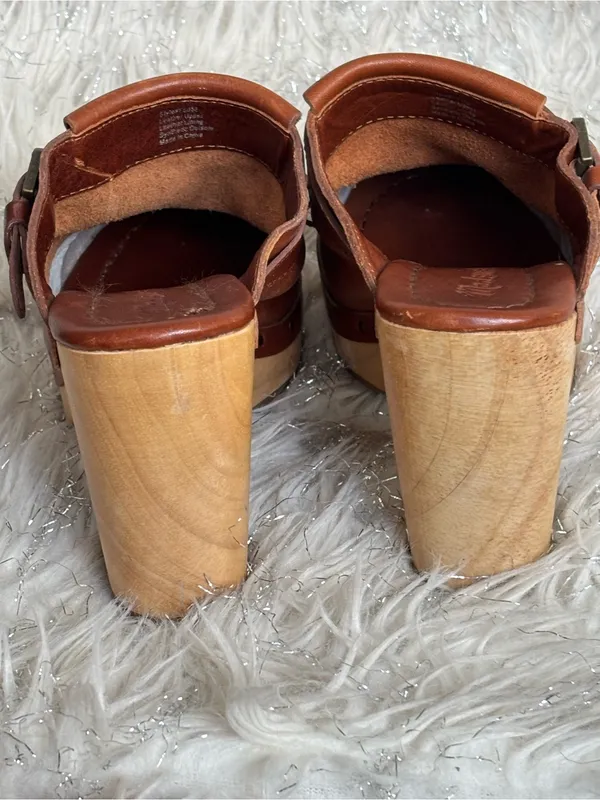 Madewell Brown Women’s Leather Fringe Mule Clogs Wooden Block Heels Size 7.5 - Image 6