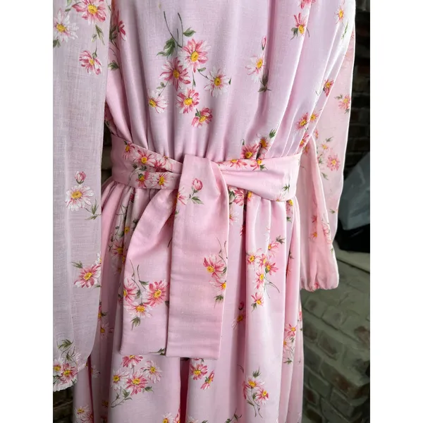 formal dress prom maxi pink floral sheer sleeves pink orange 1970s - Image 8