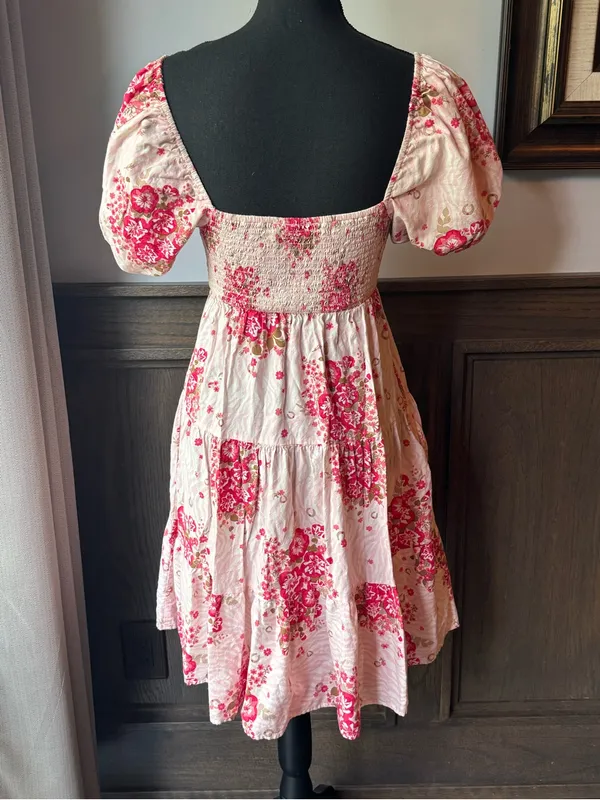 Ariat Pink Floral Smocked Midi Dress small flowers and horseshoes - Image 5
