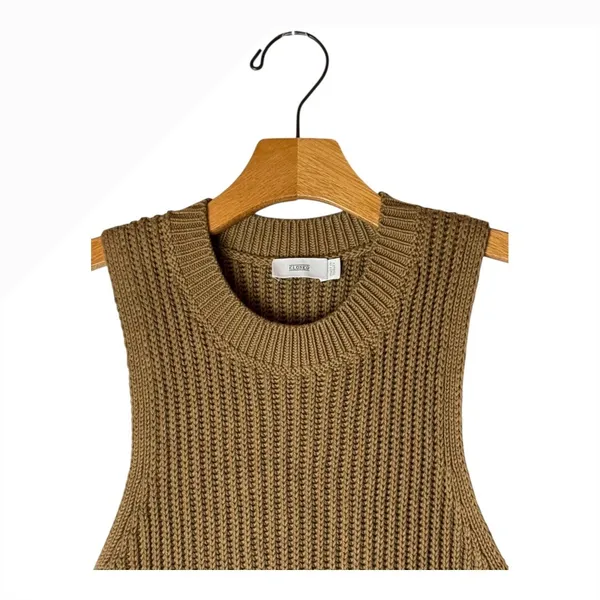 CLOSED Sweater Women XS Tan Nutmeg Cotton Ribbed Knit Sleeveless Top‎ Preppy - Image 4