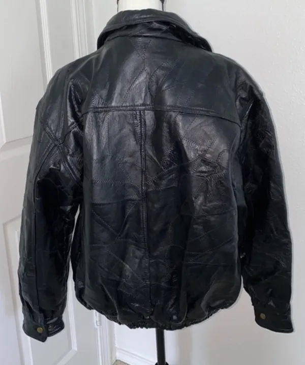 Italian Stone Design Black Genuine Leather Embroidered Unisex Biker Jacket Size Medium - Image 2