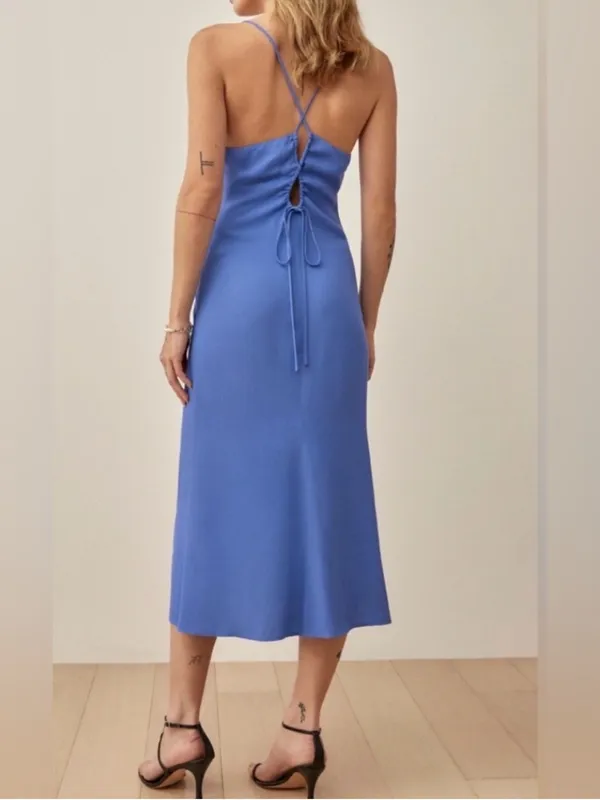 Reformation Dover Crepe Midi Dress in Blue Dusk - Image 2