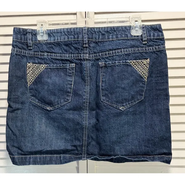 Route 66 Dark Denim Classic Fit Mini Skirt‎ Size 10 Pockets Zip Embroidered - Image 3