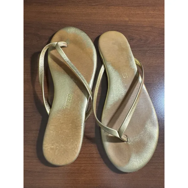 Tkees Sandals Womens Gold Vegan Leather Gold Lily Metallic Flip Flops Size 7 - Image 5
