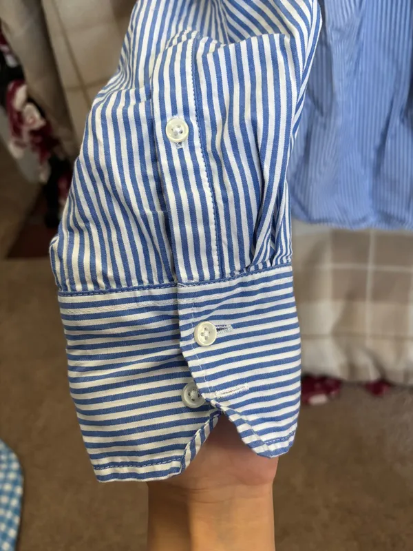 J. Crew Women’s Slim Navy and White Striped Button Down Shirt Size 10 - Image 2