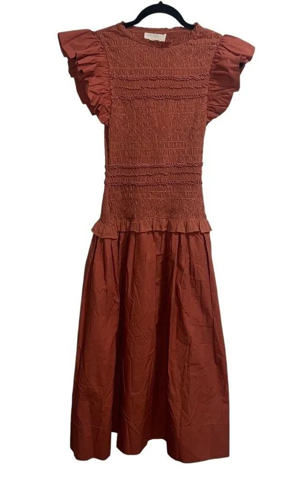 NEW NWT Madeline Smocked Midi Dress Clay - Image 4
