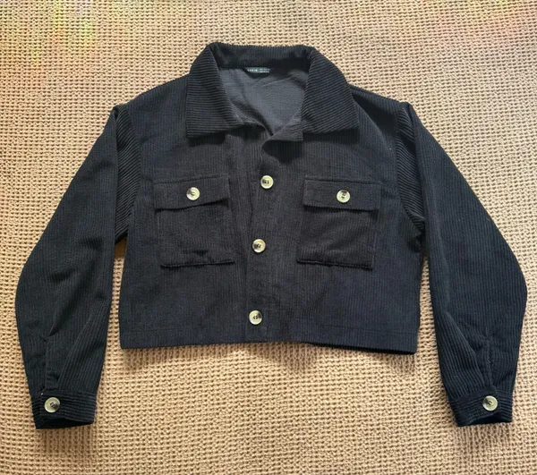 SheIn Black Cropped Corduroy Jacket - Image 2