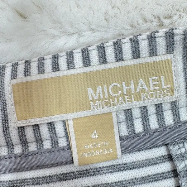 Michael Michael Kors Striped Knit Panel A-line‎ Skirt White Grey 4 - Image 10