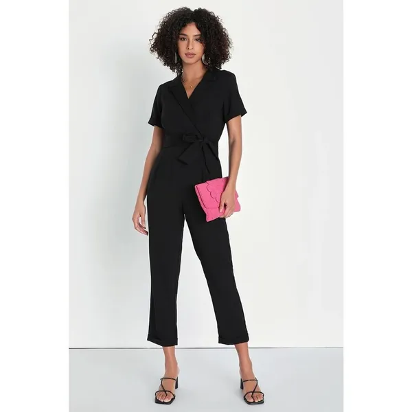 Lulus Sensible Sensation Black Tie-Front Short Sleeve Jumpsuit size Medium - Image 7