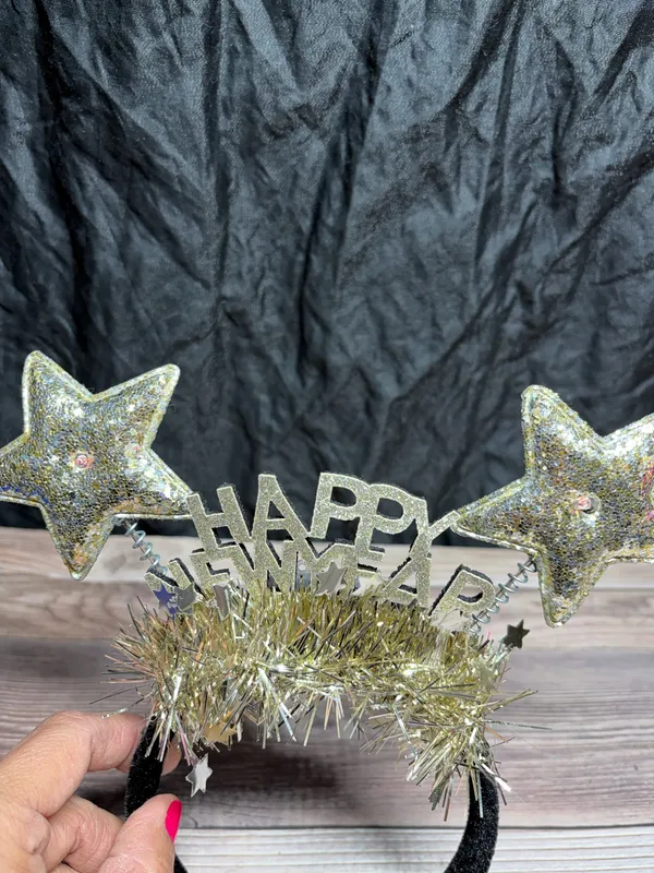 Happy New Year Headband Gold With Light Up Stars - Image 5