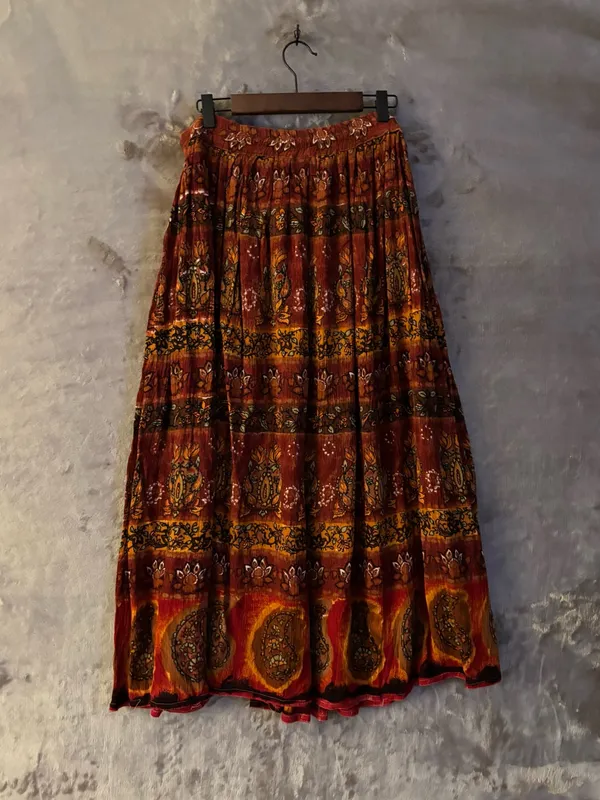 Bohemian Rust Orange Tiered Maxi Skirt Women’s Free Size - Image 5