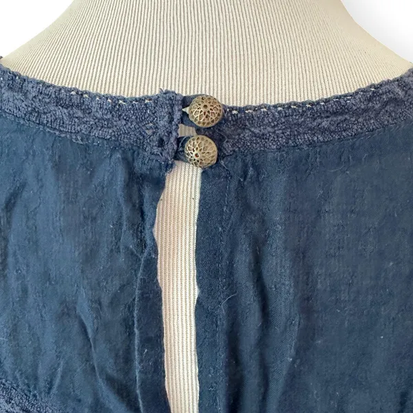 Lucky Brand | L | Navy Patterned Lace Accent Cotton Boho Peasant Shirt Top - Image 5
