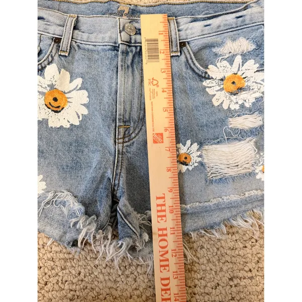 7 For‎ All Mankind Destroy & Daisies Frayed Cutoff Denim Shorts Sz 28 Boho Y2K - Image 8