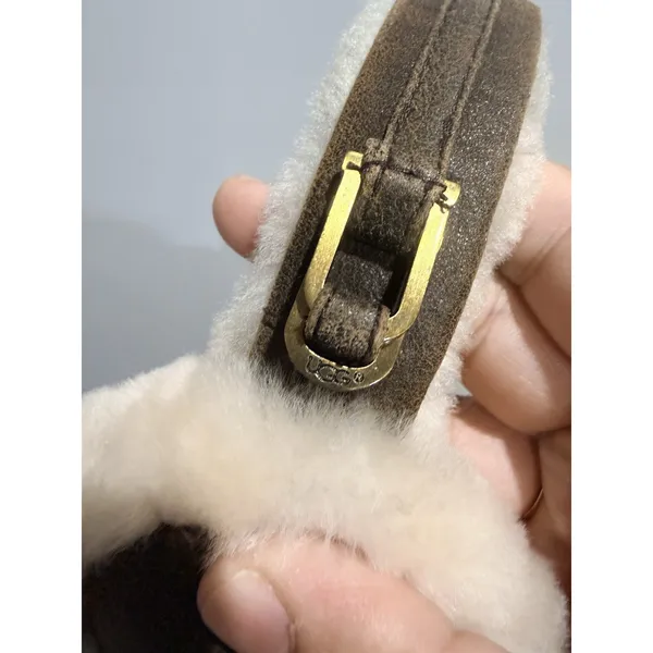 UGG Earmuffs Sheepskin‎ Wool Foldable Winter Earflaps Mens Womens Buckle Brown L - Image 6