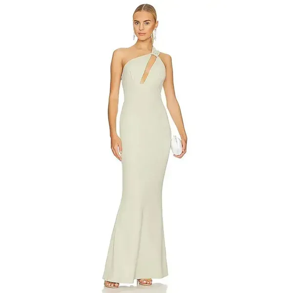 Katie May One Shoulder Keyhole Cutout Gown Sage Green Maxi Dress NWT - Image 10