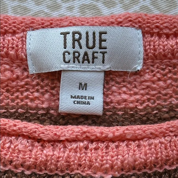 True Craft Brown & Orange Wide Striped Wide Bell Sleeve Cropped Sweater size M - Image 2