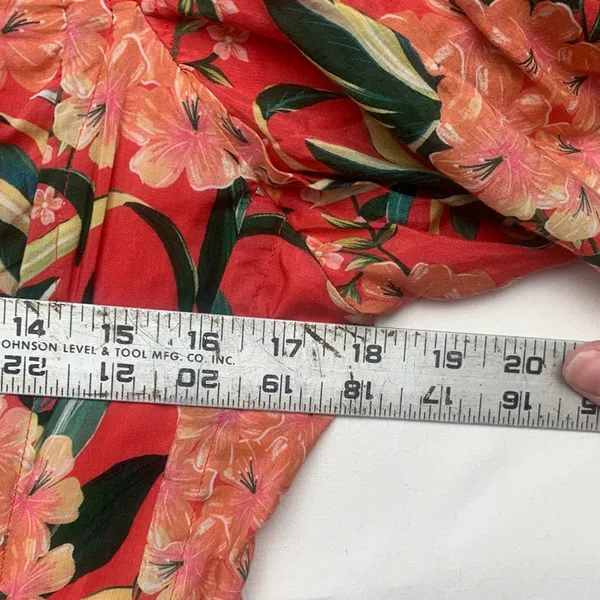 FARM Rio size large pineapple bloom midi dress pink green puff sleeve floral - Image 7