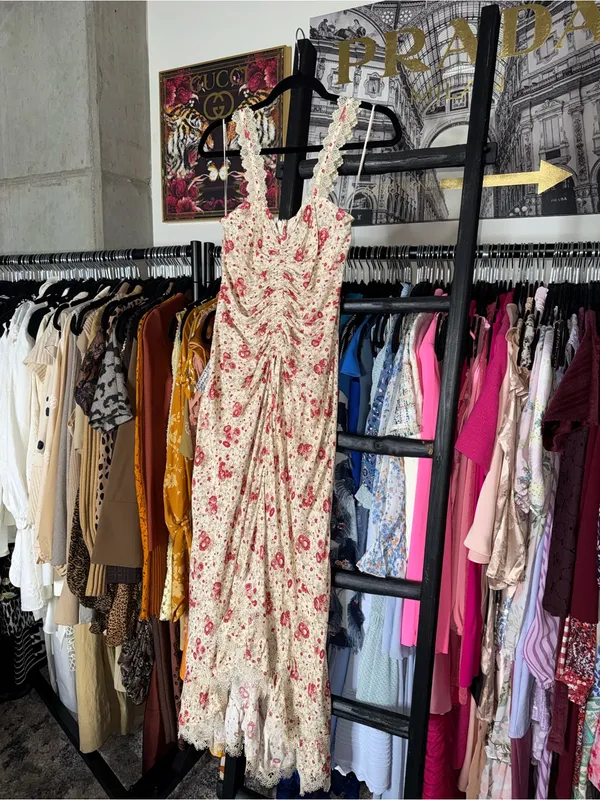 Cinq à Sept Stevie Dress Cherry Rose Multi Floral Lace Trim Midi Dress Womens 2 - Image 8
