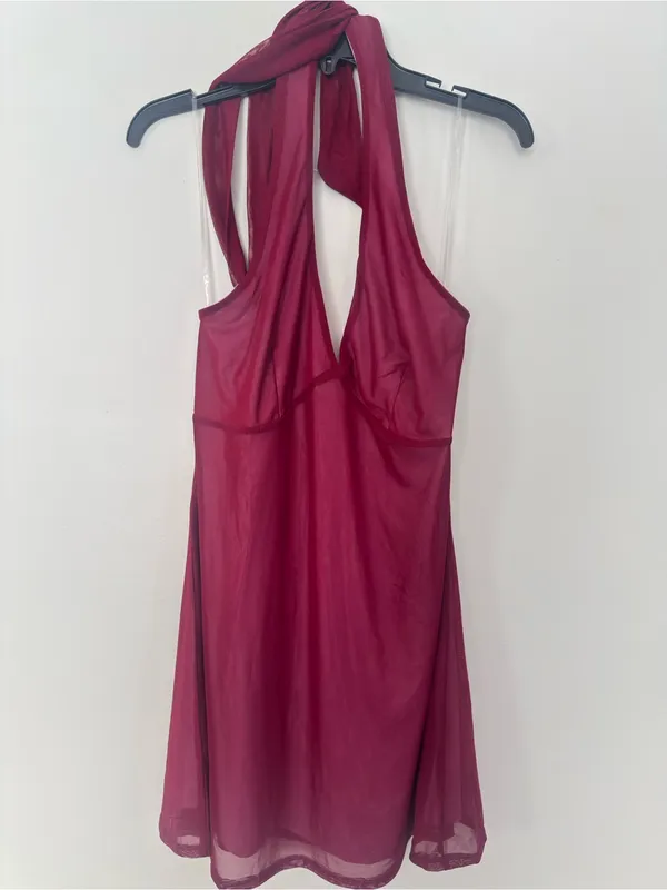 Women's Scarf Halter Mesh Mini Dress - Wild Fable - Cherry Red Sz L - Image 2