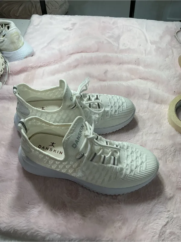 Danskin White Knit Lace-Up Athletic Sneakers with Black Accent b102 - Image 3