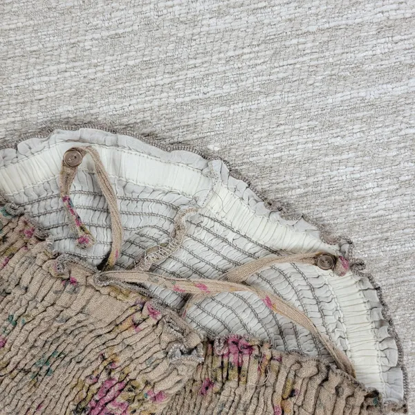 VTG Rachel & Chloe Smocked Dress Womens S Tan Floral Convertible Straps Cottage - Image 9
